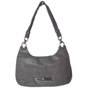 COACH Kristin Grey Leather Hobo B1169- 16931 Hippie Shoulder Purse Bag Blue Silk